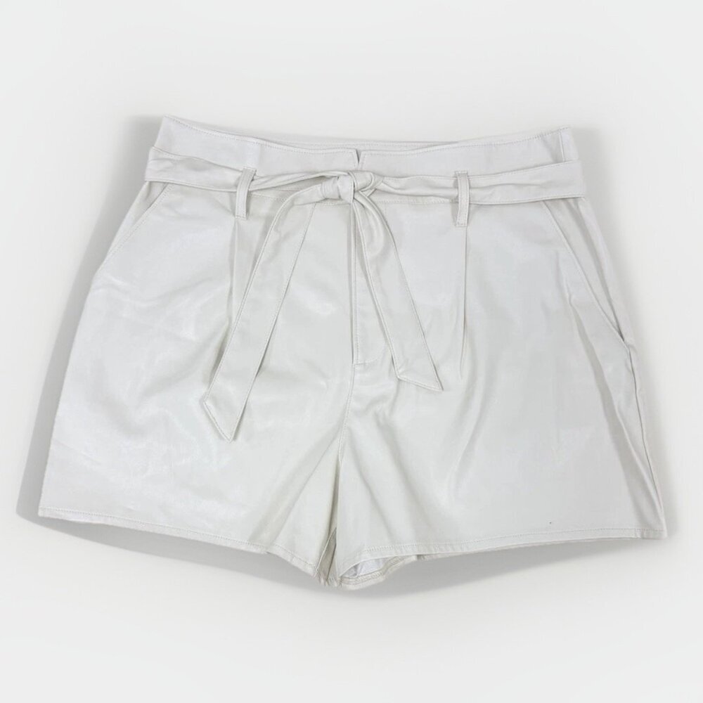 Paige Martini Short Vegan Leather Shorts size 8 in Ecru/Cream Tie Waist